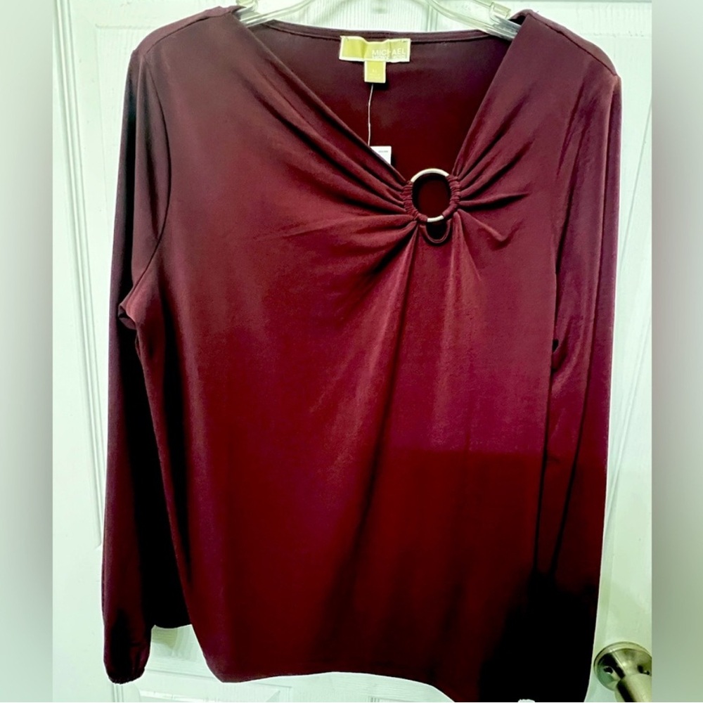 MICHAEL Michael Kors Burgundy Blouse with Gathered Neckline